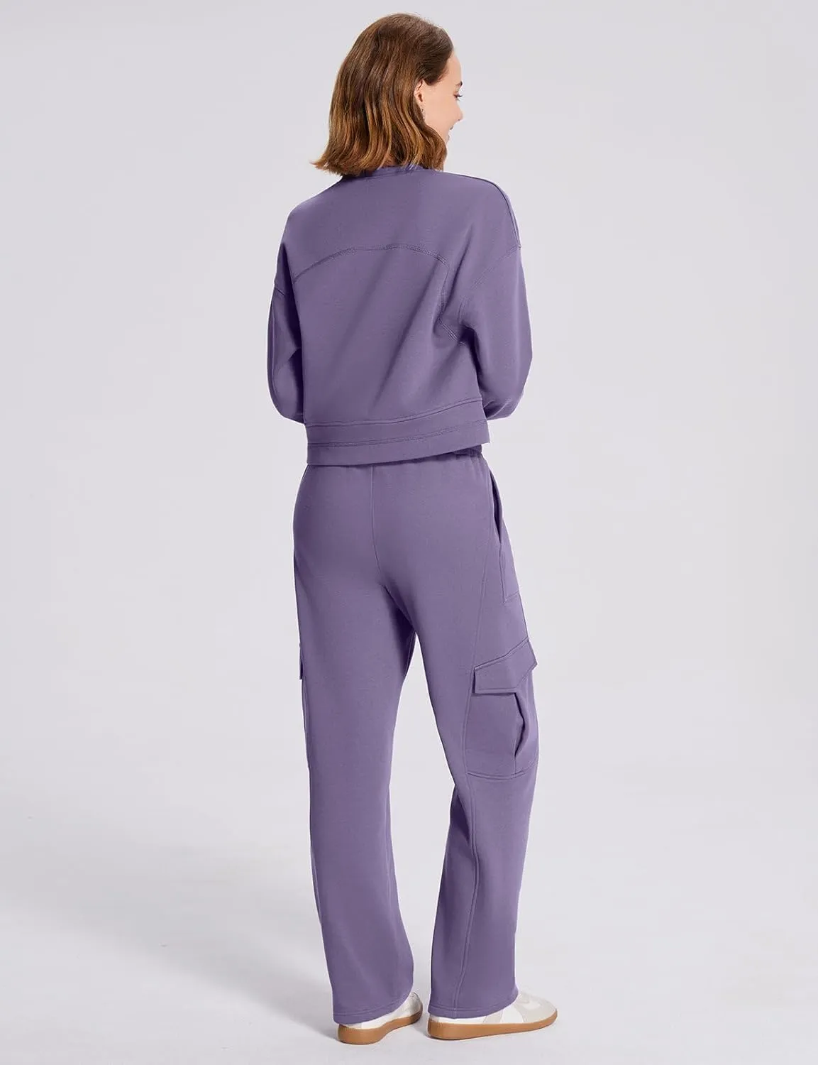baleaf Womens Fleece Lined Cargo Sweatpants Wide Leg Sweat Pants with Pockets Mid Rise Dance Athletic