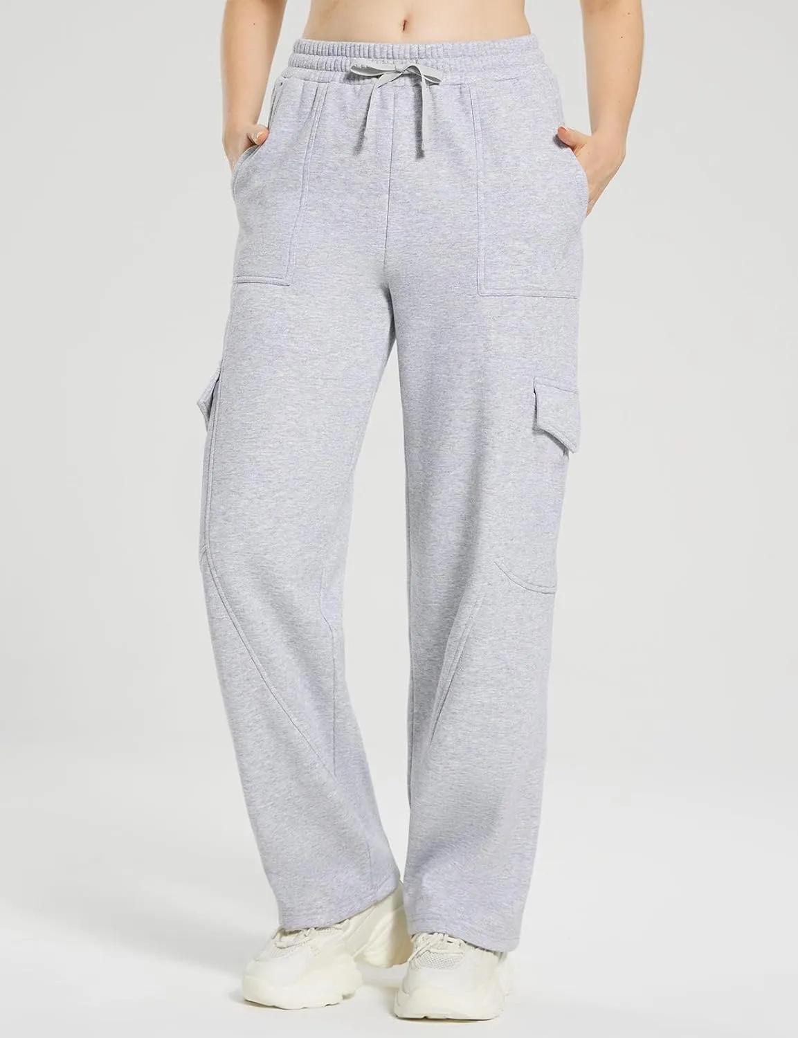 baleaf Womens Fleece Lined Cargo Sweatpants Wide Leg Sweat Pants with Pockets Mid Rise Dance Athletic