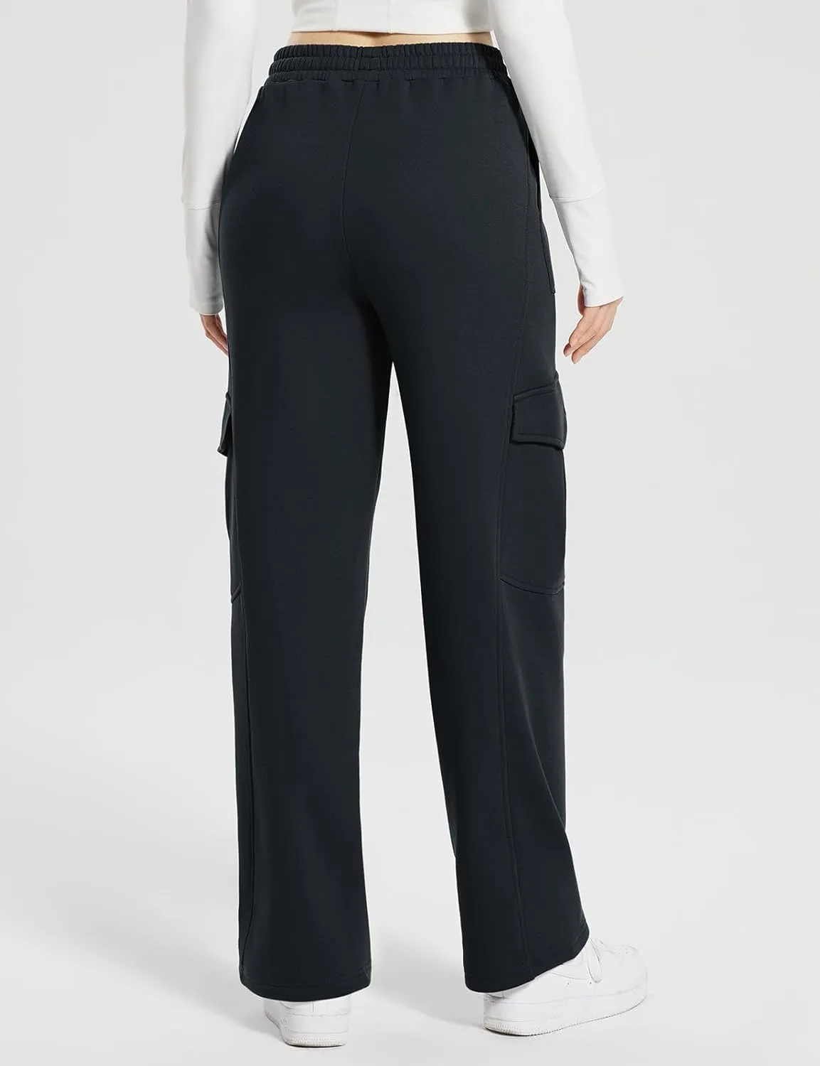 baleaf Womens Fleece Lined Cargo Sweatpants Wide Leg Sweat Pants with Pockets Mid Rise Dance Athletic