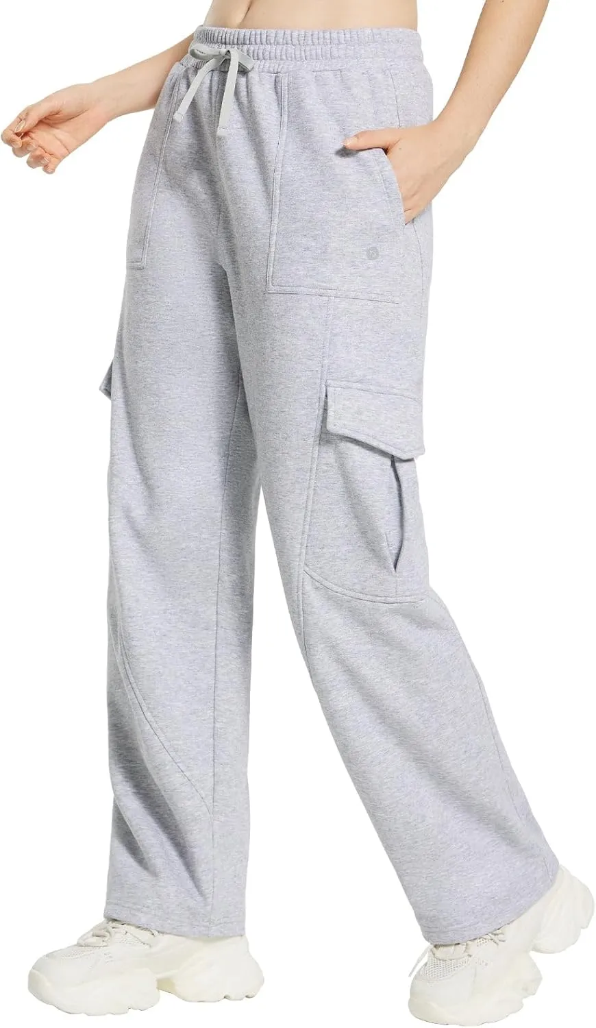 baleaf Womens Fleece Lined Cargo Sweatpants Wide Leg Sweat Pants with Pockets Mid Rise Dance Athletic