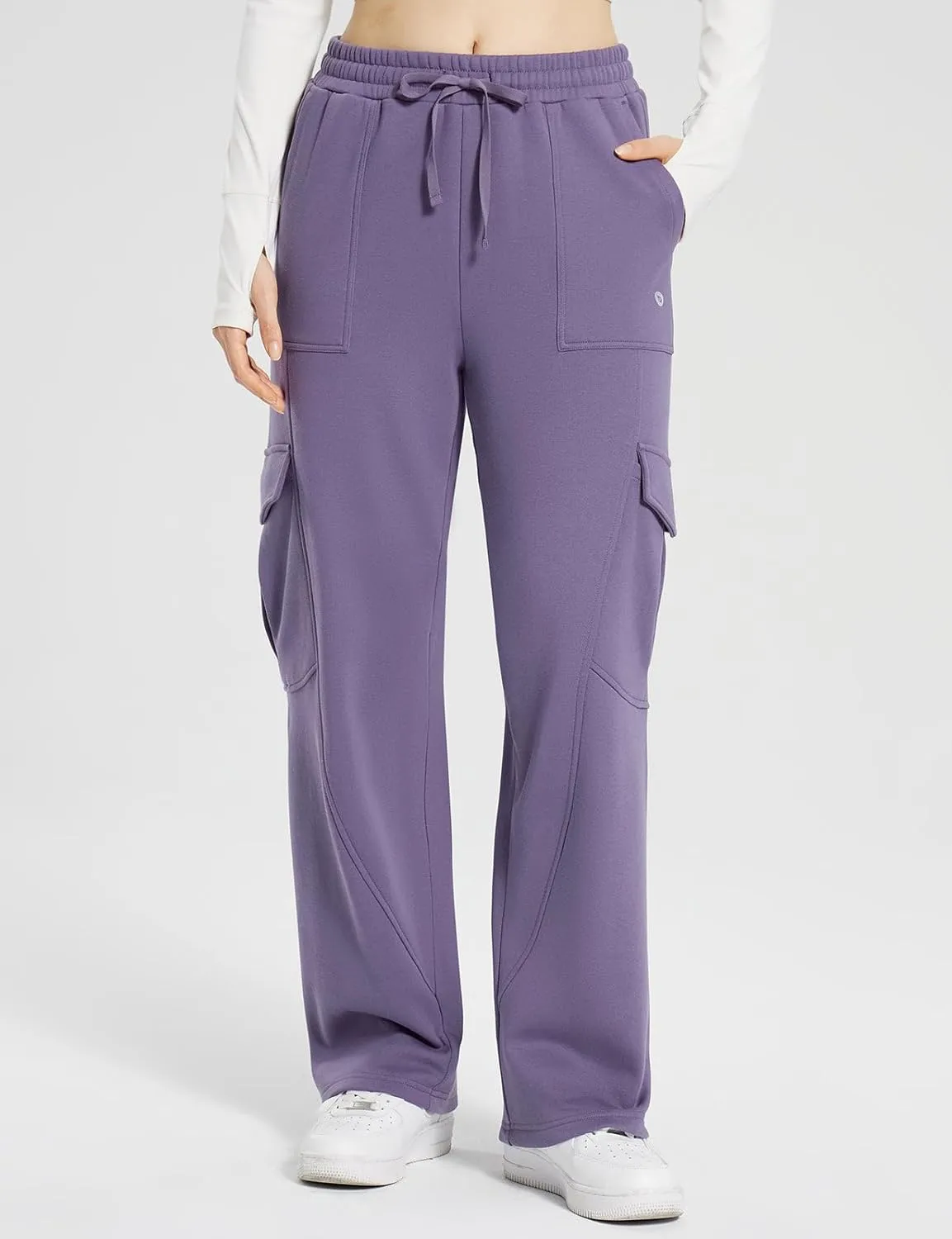 baleaf Womens Fleece Lined Cargo Sweatpants Wide Leg Sweat Pants with Pockets Mid Rise Dance Athletic