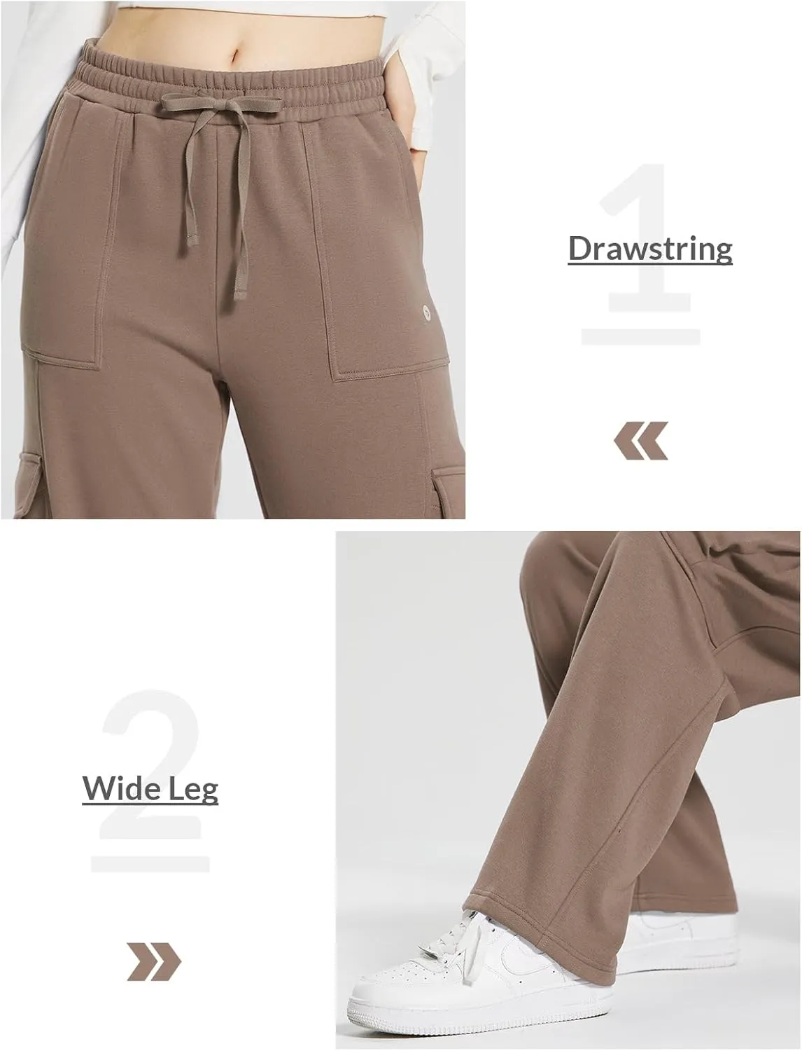 baleaf Womens Fleece Lined Cargo Sweatpants Wide Leg Sweat Pants with Pockets Mid Rise Dance Athletic