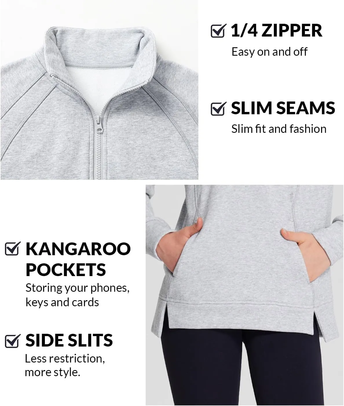 baleaf Women's Quarter Zip Pullover Fleece Jacket Oversized Hoodie Fall Sweatshirts Casual with Pockets
