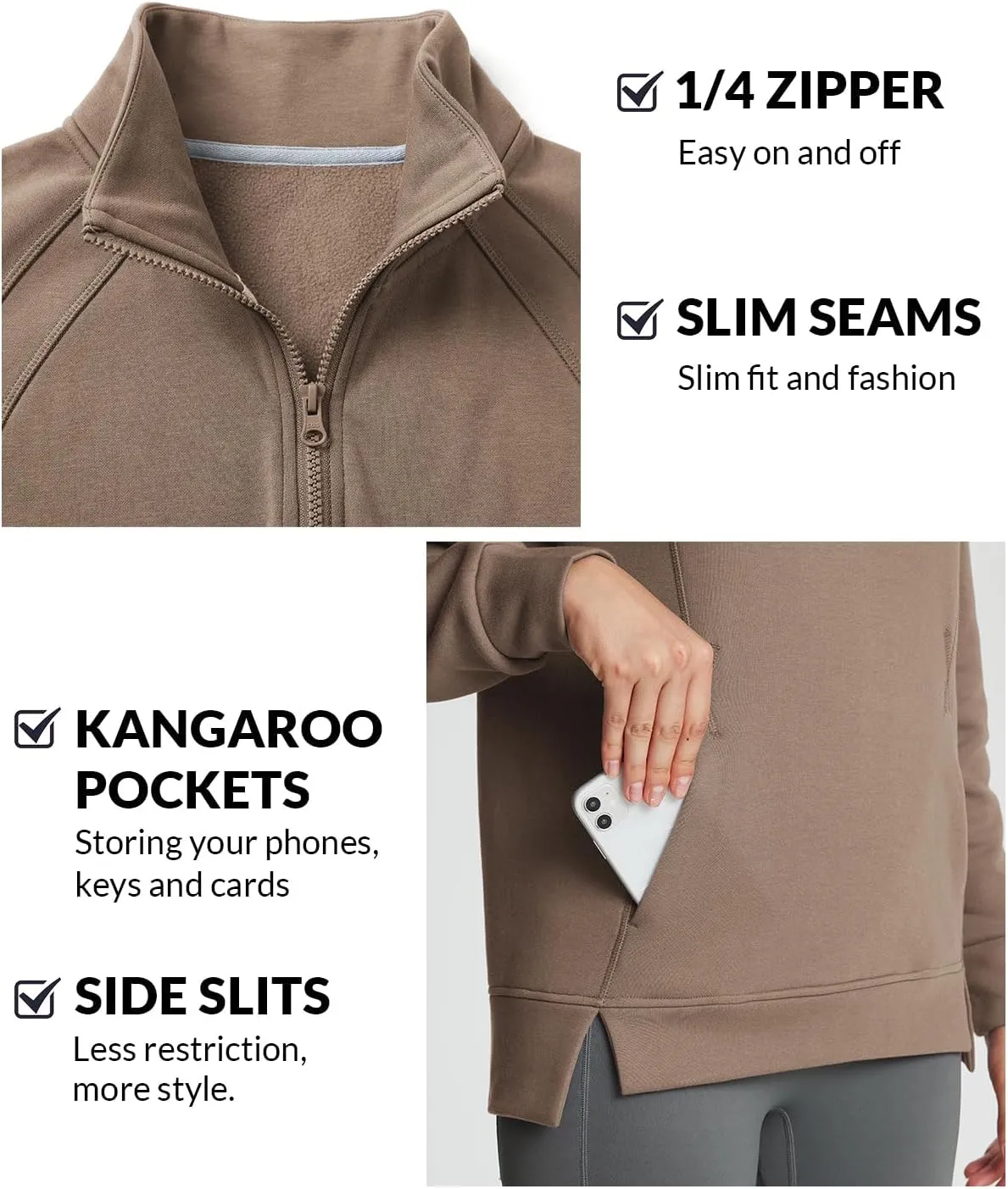 baleaf Women's Quarter Zip Pullover Fleece Jacket Oversized Hoodie Fall Sweatshirts Casual with Pockets