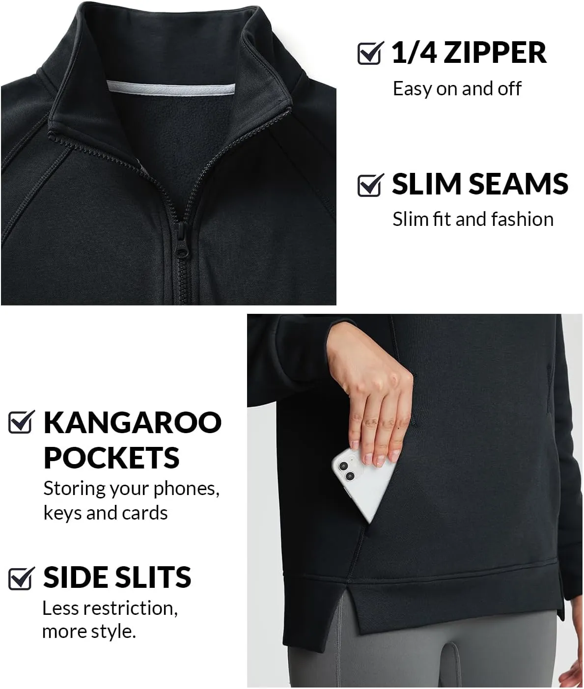 baleaf Women's Quarter Zip Pullover Fleece Jacket Oversized Hoodie Fall Sweatshirts Casual with Pockets