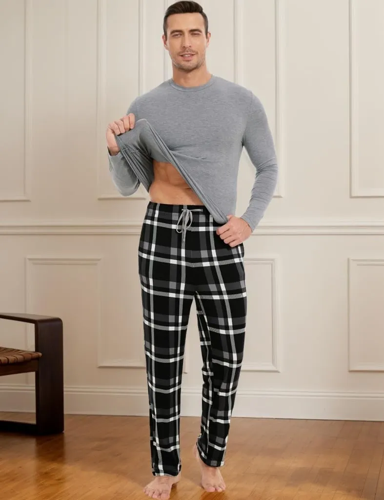 Bamboo Viscose Men's Pajama Sets Long Sleeve Plaid Loungewear Sets with Pockets