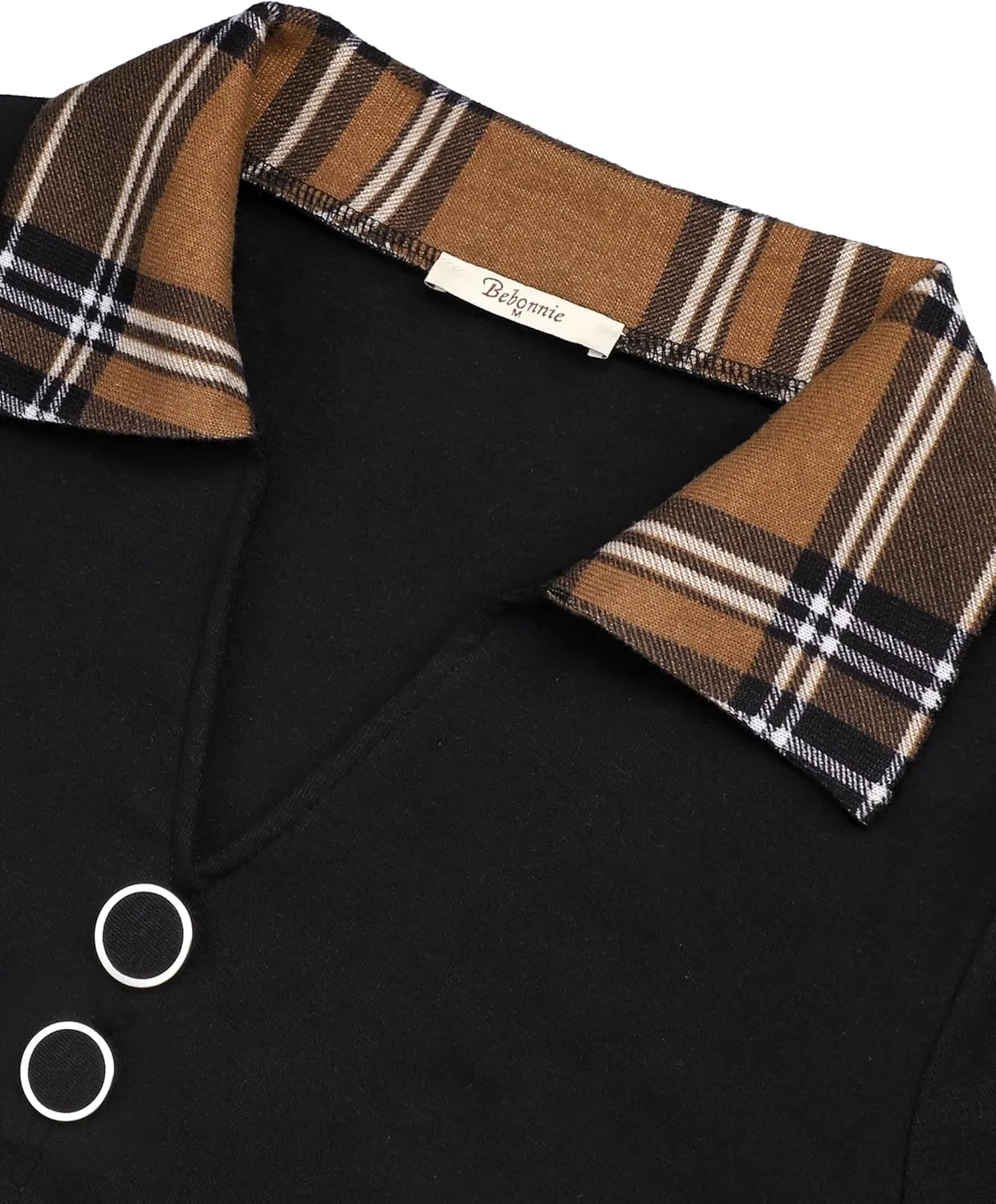 Bebonnie Womens Long Sleeve Casual Lapel V Neck Pullover Tunic Blouse Tops with Buttons