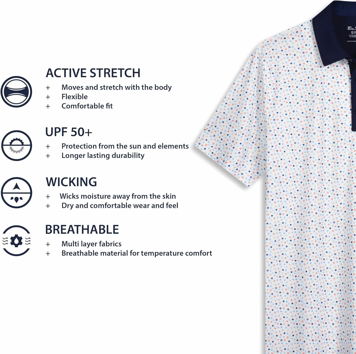 Ben Sherman Men's Performance Luxury Golf Polo Shirt Stretch & Buttery Soft Fabric, Athletic Fit