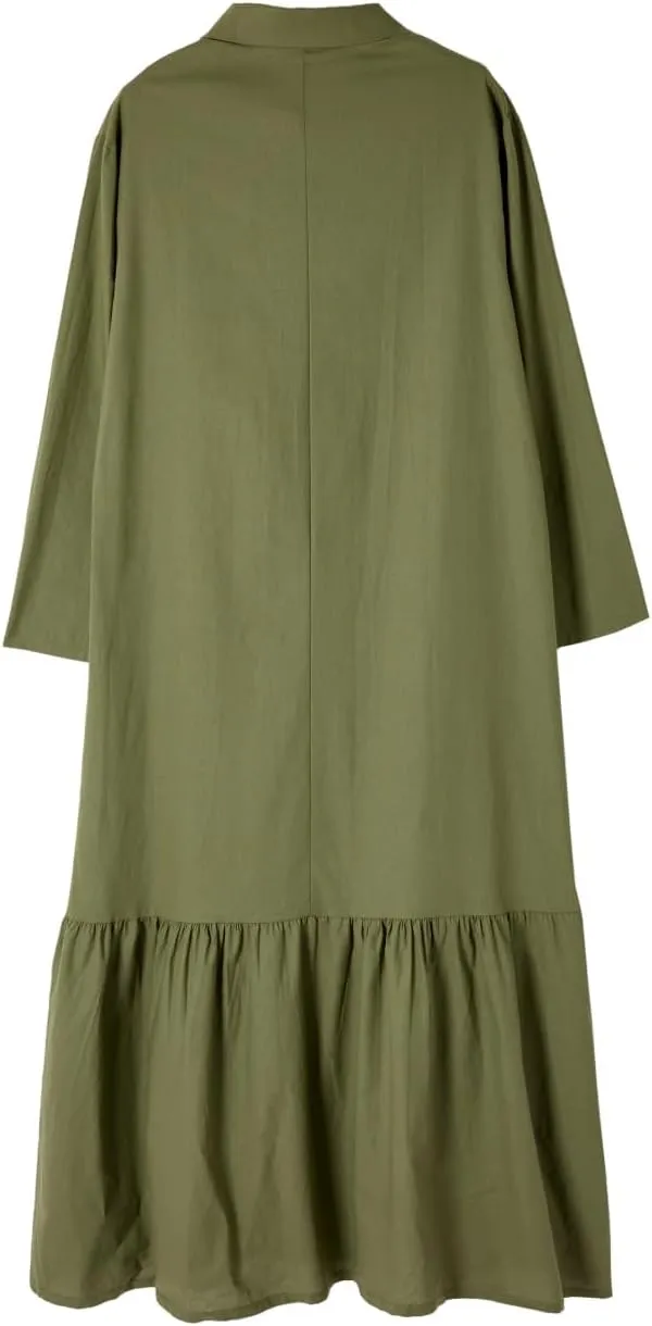Bengbobar Women's Cotton Linen Maxi Dress Plus Size Casual Button Down Long Sleeve Flowy Lapel Collared Long Shirt Dress