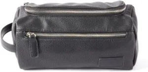 Bey-Berk Berlin Leather Toiletry Bag with Front Zipper Compartment, 10" x 5" x 5", Black