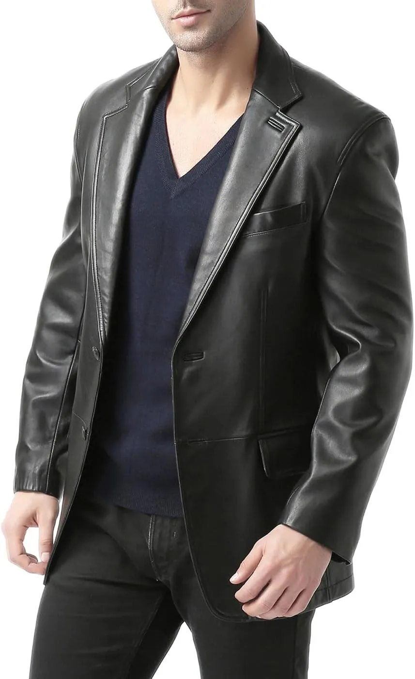 BGSD Men Jacob 2-Button New Zealand Lambskin Leather Blazer Sport Coat Jacket (Also available in Big and Tall and Short)
