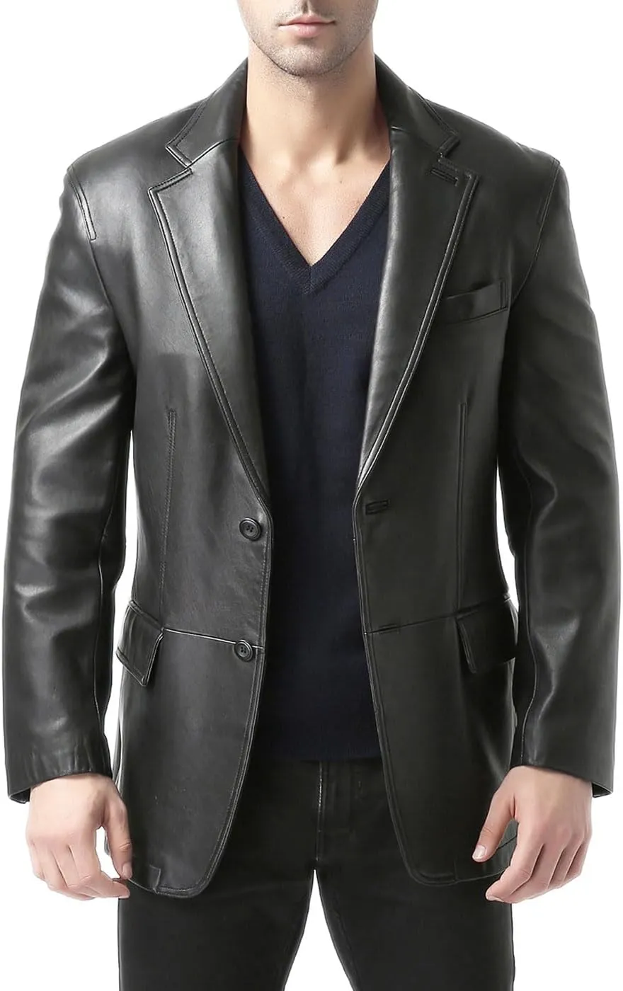 BGSD Men Jacob 2-Button New Zealand Lambskin Leather Blazer Sport Coat Jacket (Also available in Big and Tall and Short)