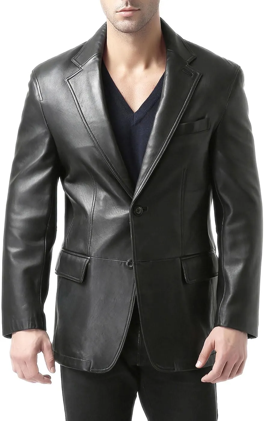 BGSD Men Jacob 2-Button New Zealand Lambskin Leather Blazer Sport Coat Jacket (Also available in Big and Tall and Short)