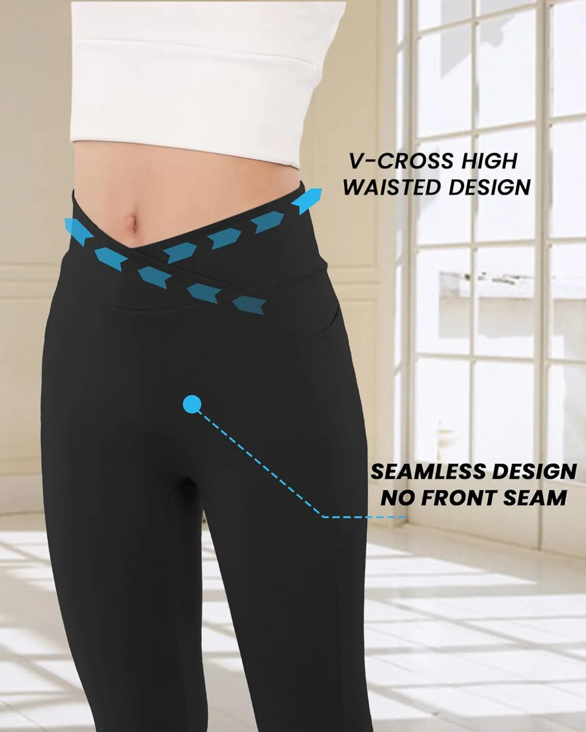 BOOPH Girls Flare Leggings with Pockets Cross-Waist High Waisted Yoga Pants Bell Bottoms Athletic Pants