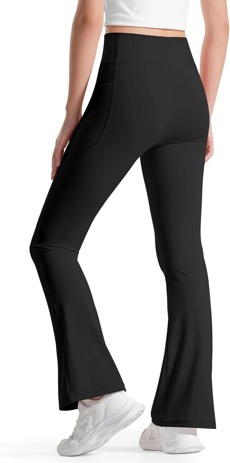 BOOPH Girls Flare Leggings with Pockets Cross-Waist High Waisted Yoga Pants Bell Bottoms Athletic Pants