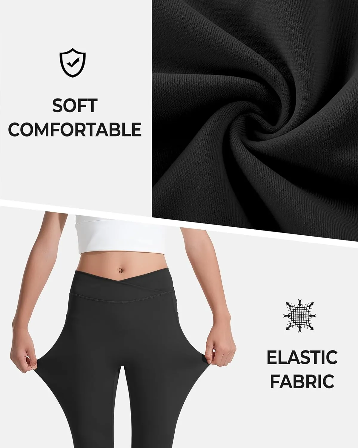 BOOPH Girls Flare Leggings with Pockets Cross-Waist High Waisted Yoga Pants Bell Bottoms Athletic Pants