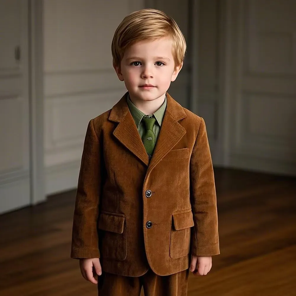 Boy Corduroy Blazer Formal Notched Lapel Cute Casual Slim Fit Tuxedo Wedding Tuxedo Blazer for Boy