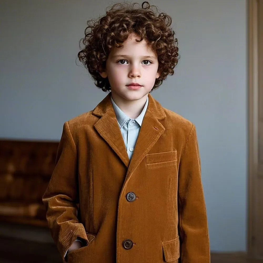 Boy Corduroy Blazer Formal Notched Lapel Cute Casual Slim Fit Tuxedo Wedding Tuxedo Blazer for Boy