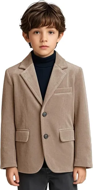 Boys Corduroy Suit Blazer Slim Fit Jacket Formal Coat Classic Notched Lapel Jacket for Boys Wedding Party Prom