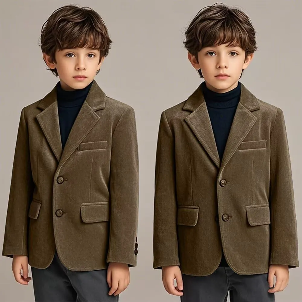 Boys Corduroy Suit Blazer Slim Fit Jacket Formal Coat Classic Notched Lapel Jacket for Boys Wedding Party Prom