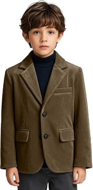 Boys Corduroy Suit Blazer Slim Fit Jacket Formal Coat Classic Notched Lapel Jacket for Boys Wedding Party Prom