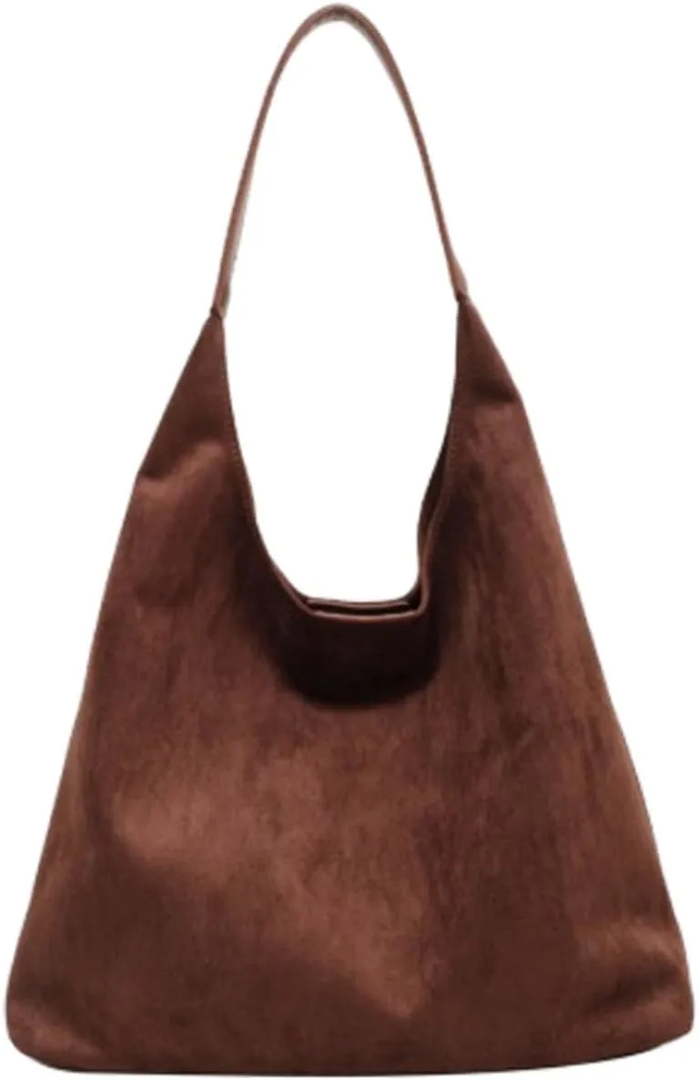 Brown Suede Bag, Hobo Tote Bag for Women, Suede Shoulder Bag Slouchy Bag,Office Casual Tote Handbag Clutch Bag