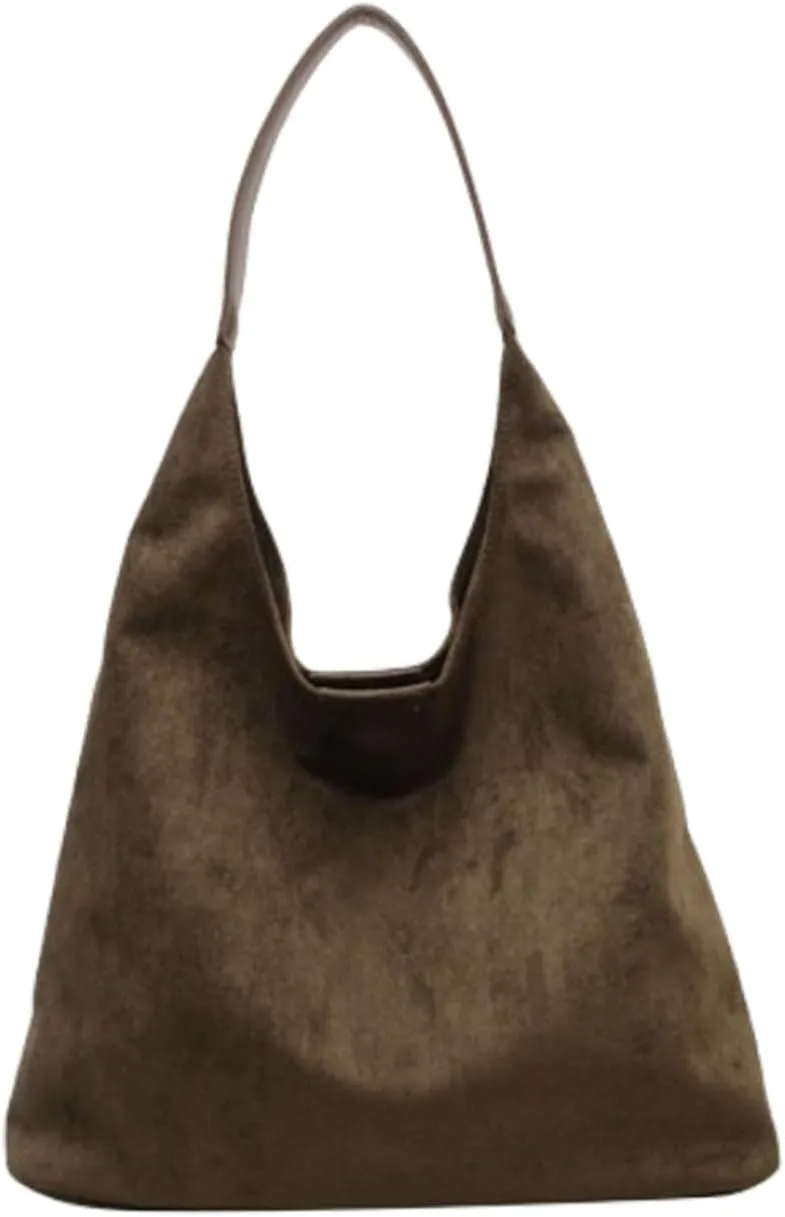 Brown Suede Bag, Hobo Tote Bag for Women, Suede Shoulder Bag Slouchy Bag,Office Casual Tote Handbag Clutch Bag