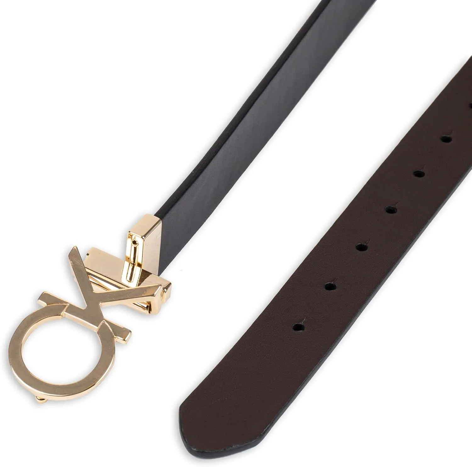 Calvin Klein Women's Two-in-One Reversible CK Monogram Plaque Buckle Dress Belt (Regular and Plus Sizes)