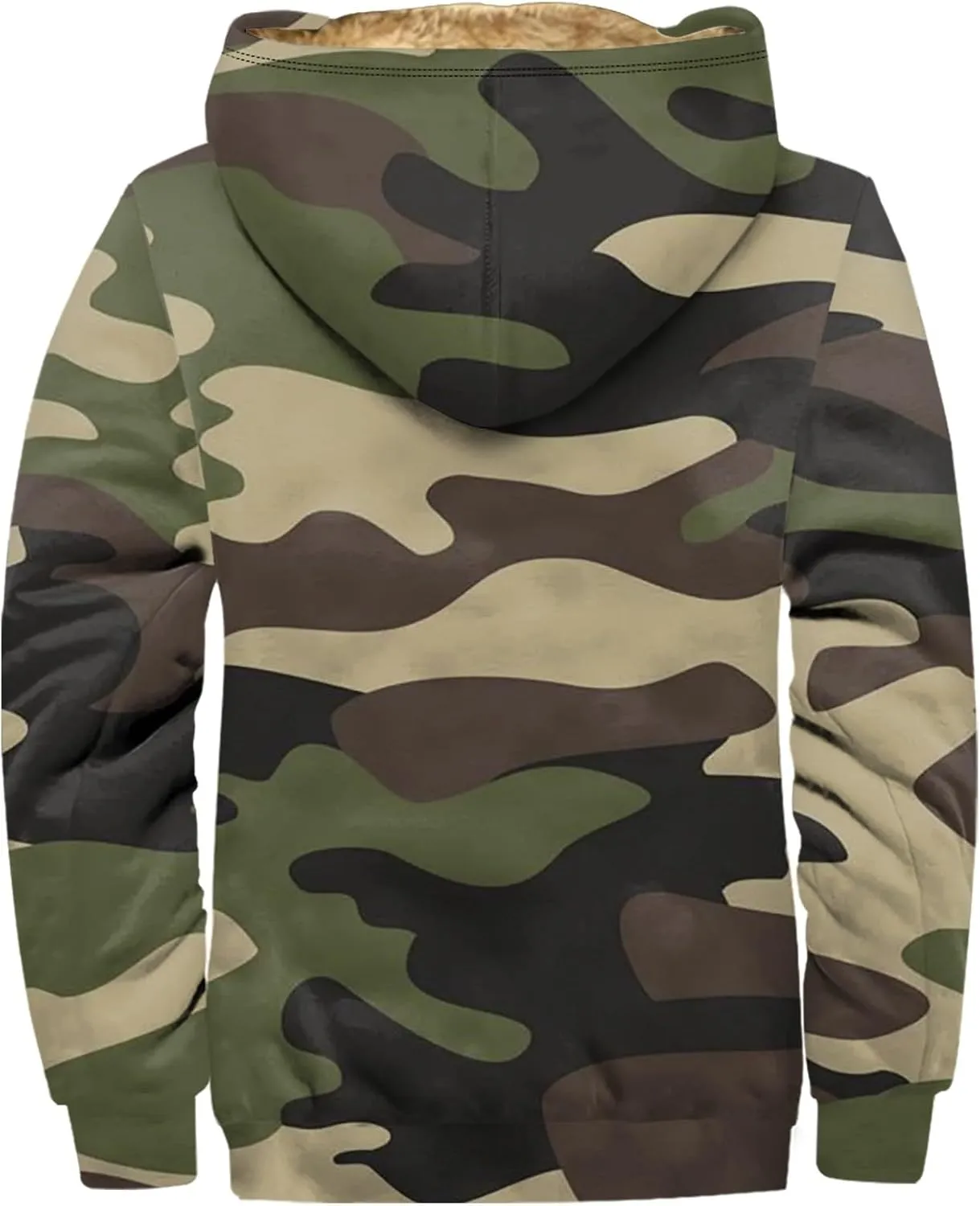 Camo Hoodie Mens Full Zip Sherpa Sweatshirts Fleece Hoodies Heavyweight Jackets Plus Size Warm Thick Coat With Pocket