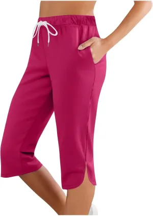 Capri Pants for Women Casual Summer Drawstring Elastic Waist Capris Split Hem Stretch Pant 2025 Trendy Clothes