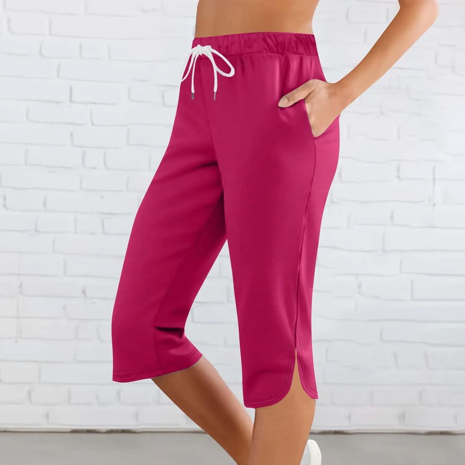 Capri Pants for Women Casual Summer Drawstring Elastic Waist Capris Split Hem Stretch Pant 2025 Trendy Clothes