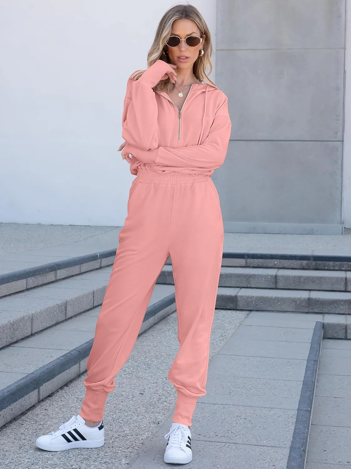 Caracilia Jumpsuits for Women Fall Casual Sweatsuits Long Sleeve Zip Sweatshirts Jogger Sweatpants One Piece Romper Outfits