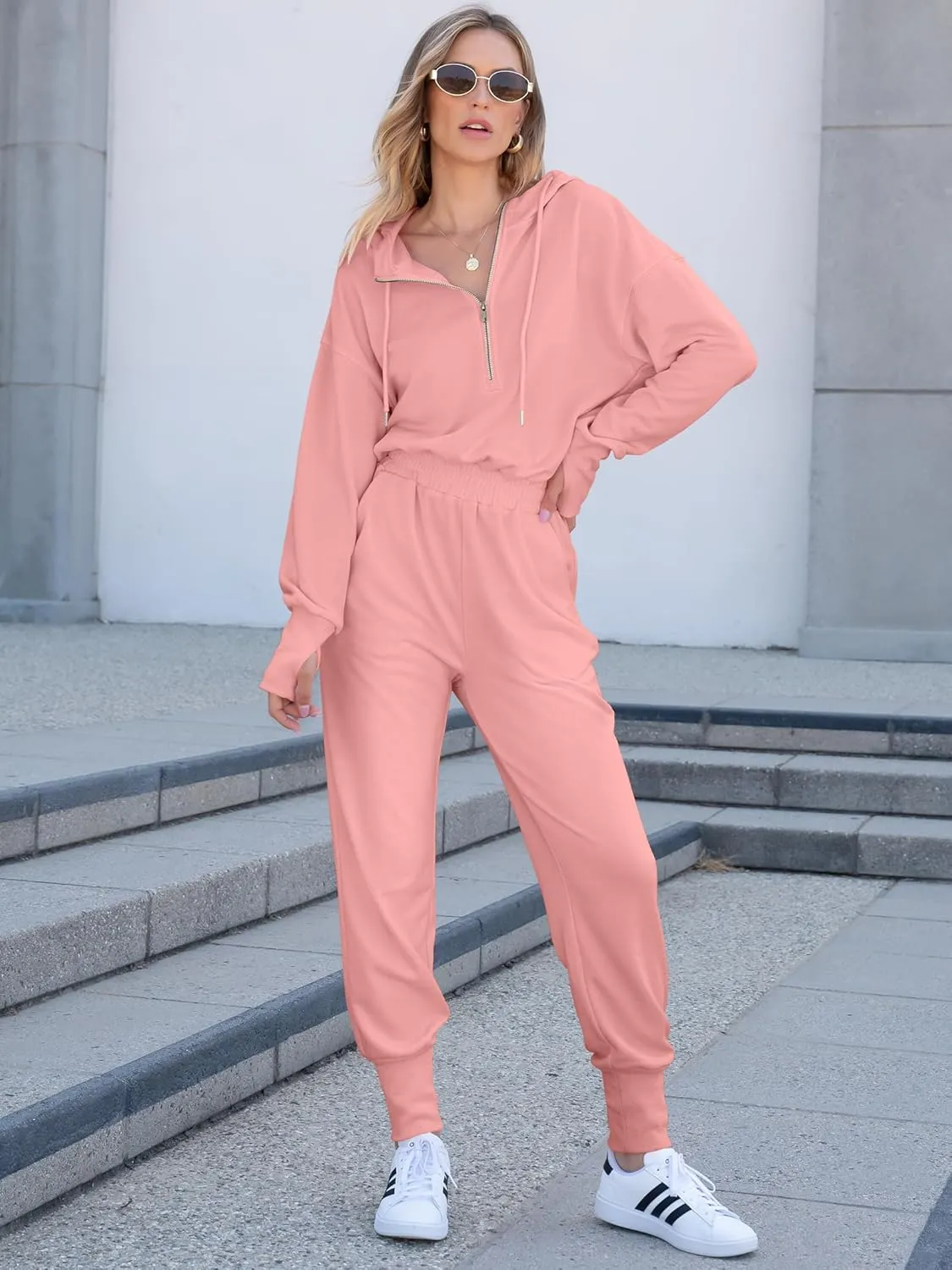 Caracilia Jumpsuits for Women Fall Casual Sweatsuits Long Sleeve Zip Sweatshirts Jogger Sweatpants One Piece Romper Outfits