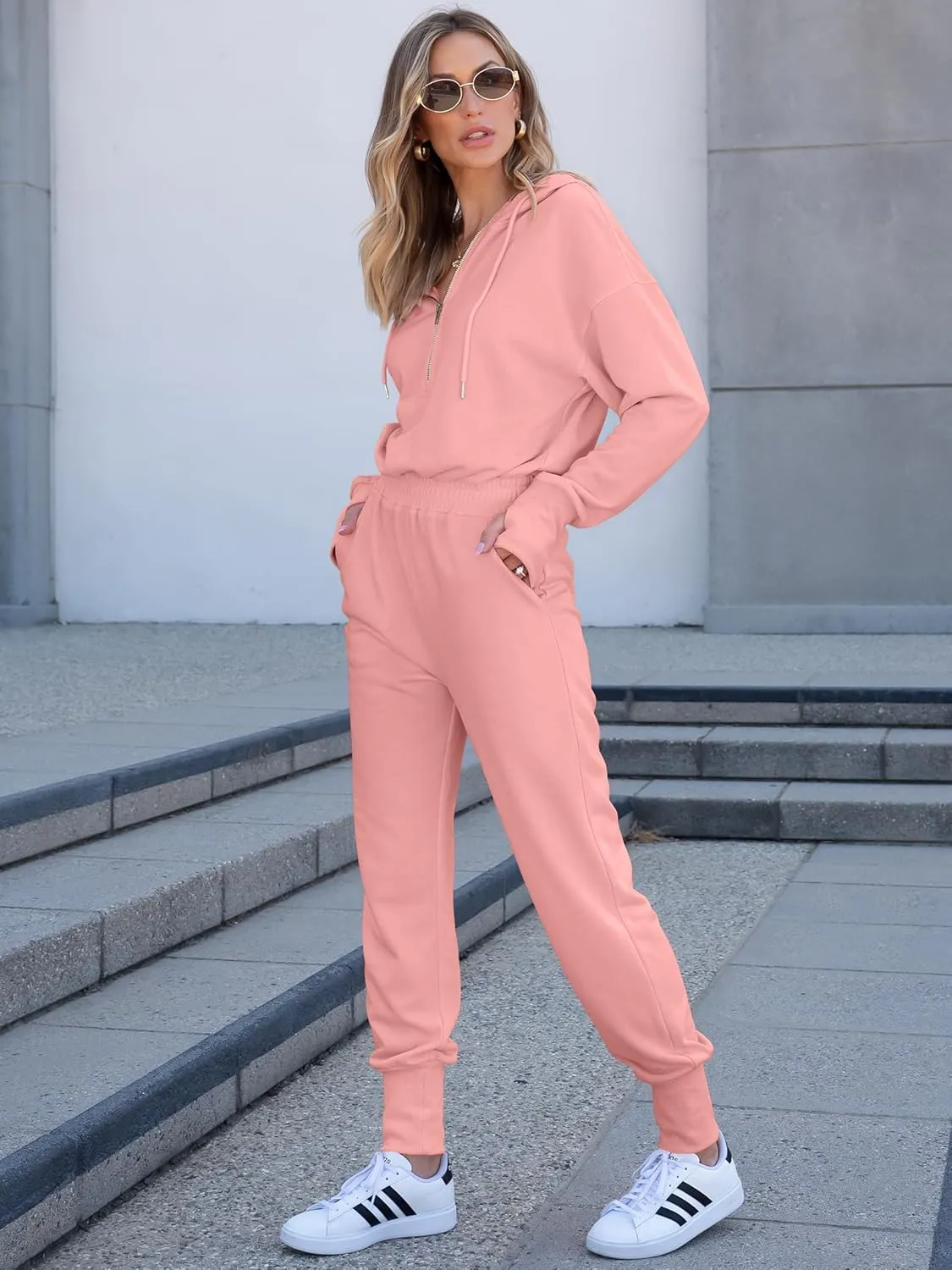 Caracilia Jumpsuits for Women Fall Casual Sweatsuits Long Sleeve Zip Sweatshirts Jogger Sweatpants One Piece Romper Outfits
