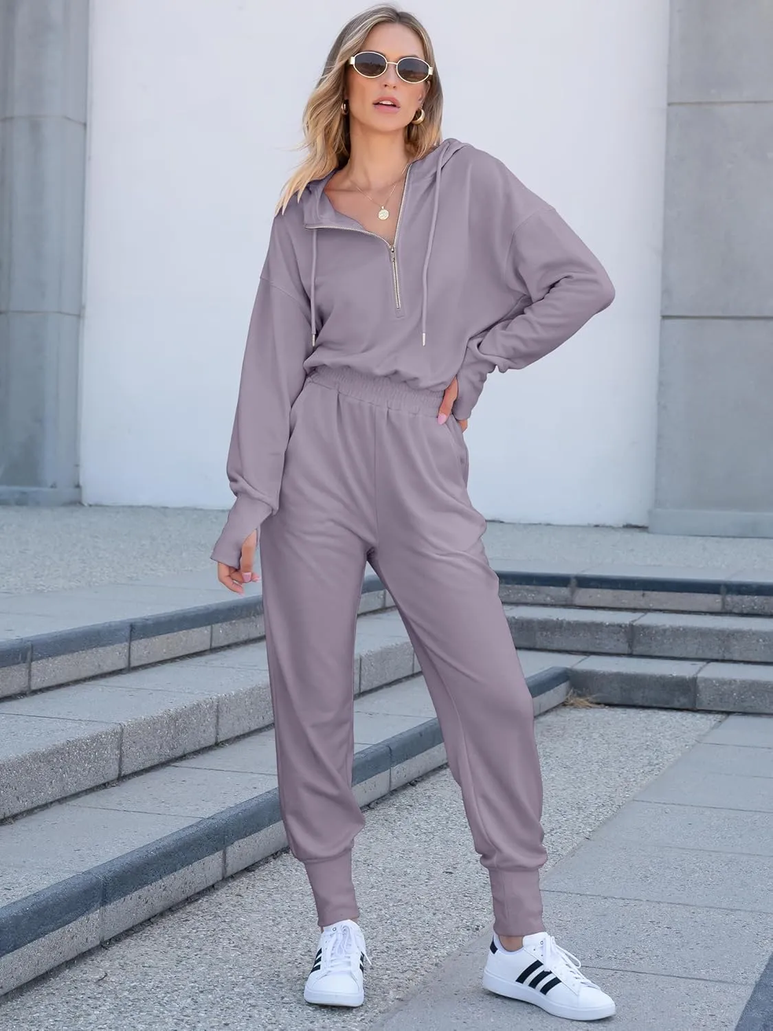Caracilia Jumpsuits for Women Fall Casual Sweatsuits Long Sleeve Zip Sweatshirts Jogger Sweatpants One Piece Romper Outfits