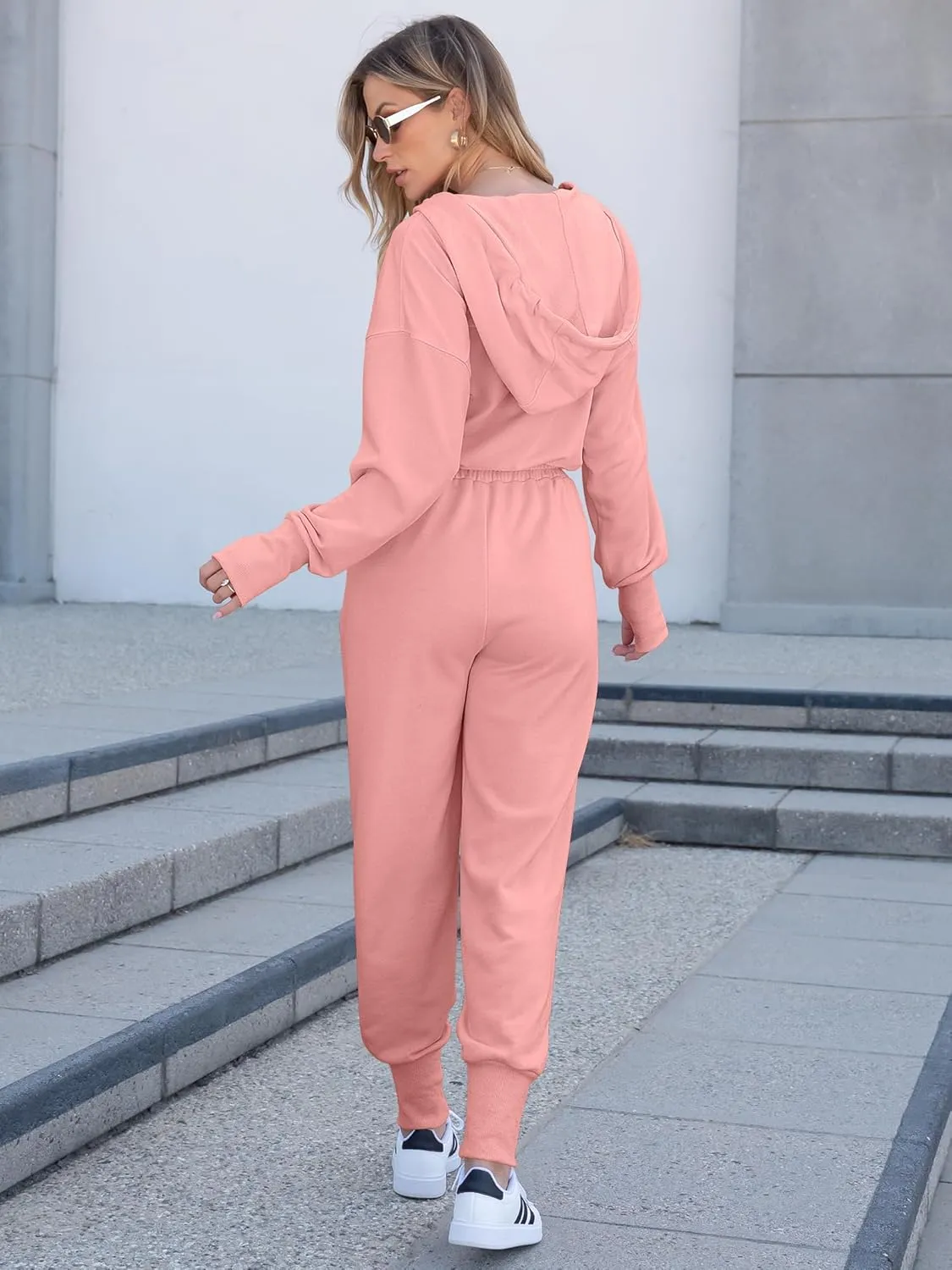 Caracilia Jumpsuits for Women Fall Casual Sweatsuits Long Sleeve Zip Sweatshirts Jogger Sweatpants One Piece Romper Outfits