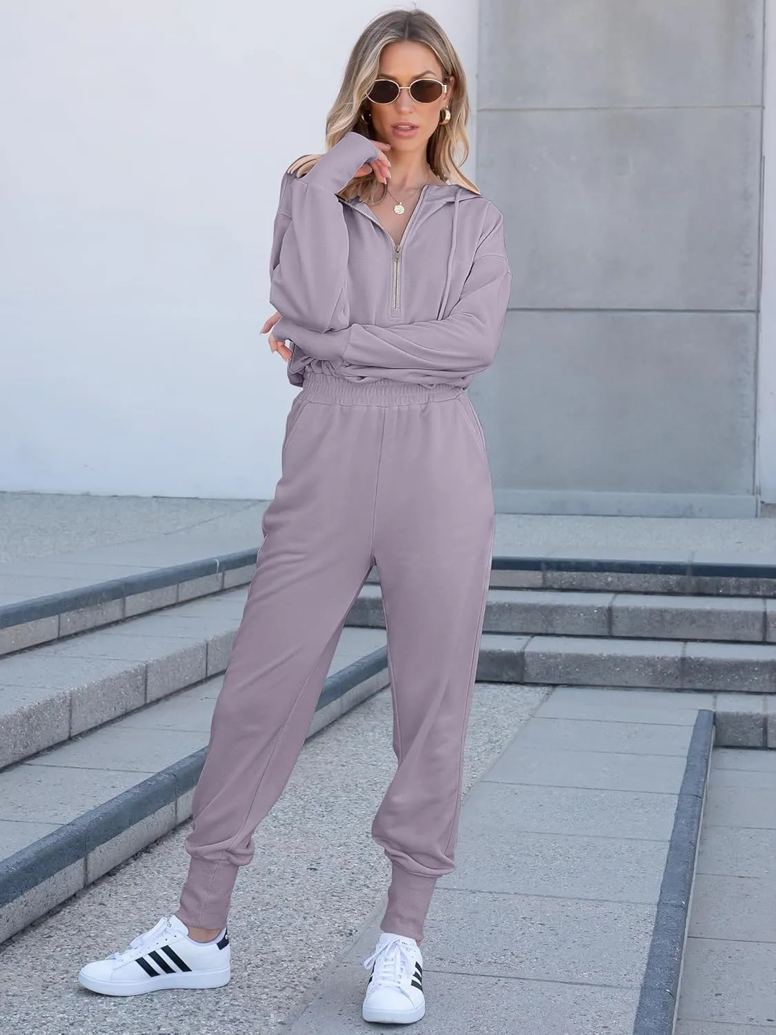 Caracilia Jumpsuits for Women Fall Casual Sweatsuits Long Sleeve Zip Sweatshirts Jogger Sweatpants One Piece Romper Outfits