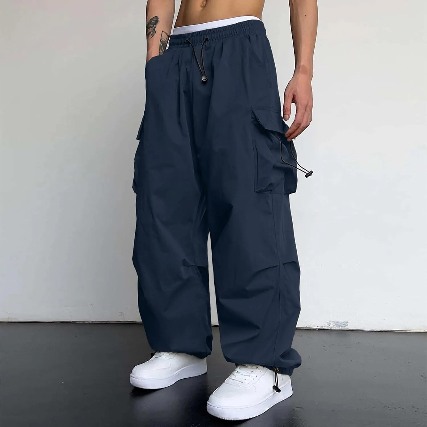 Cargo Combat Pant for Men Casual Work Pant Elastic Waist Cotton Joggers Multi Pockets