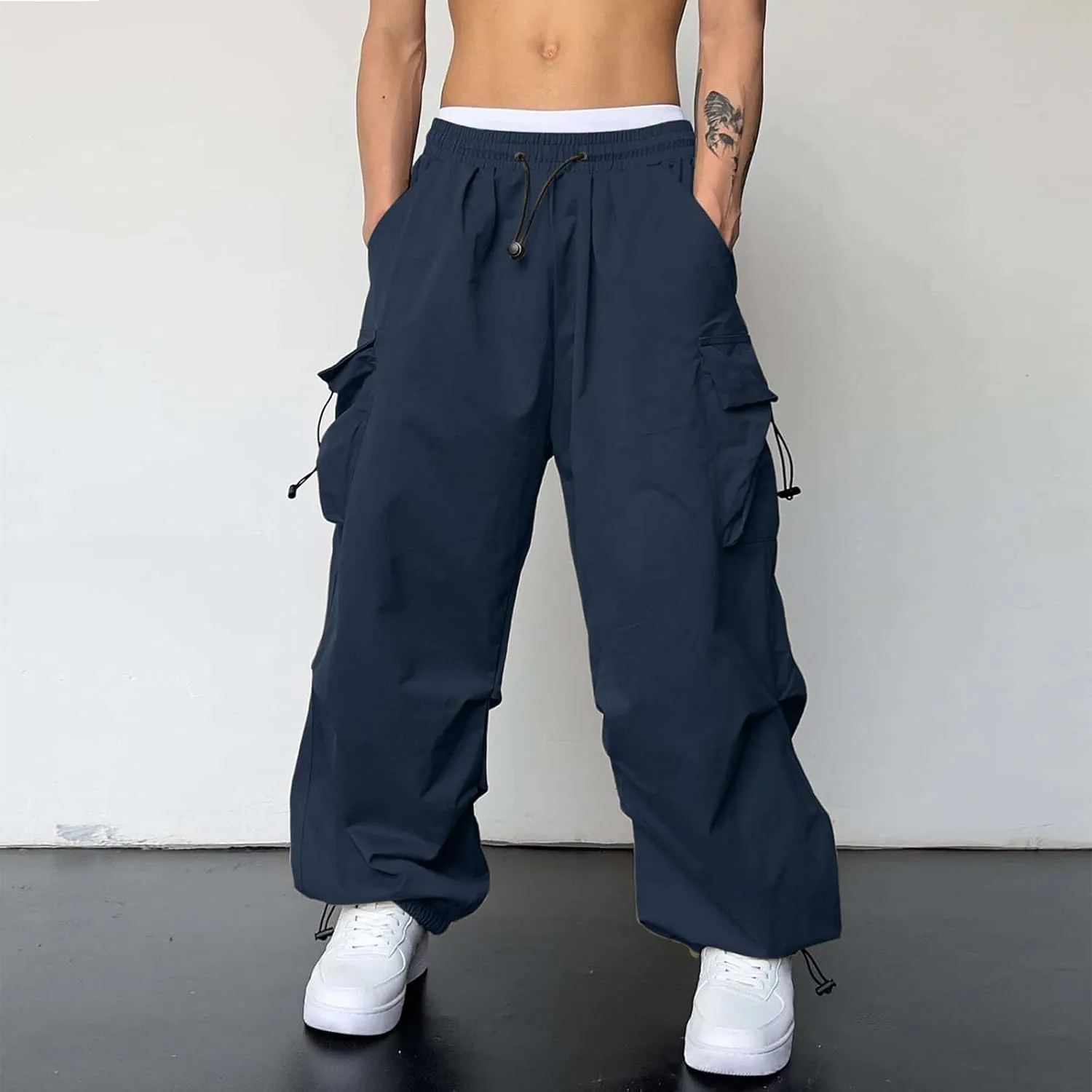 Cargo Combat Pant for Men Casual Work Pant Elastic Waist Cotton Joggers Multi Pockets