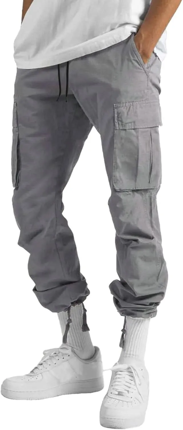 Cargo Sweatpants for Men Big and Tall Waist Plaid Casual Pants Gym Workout Athletic Pants Mens Outdoors Jogger Pants