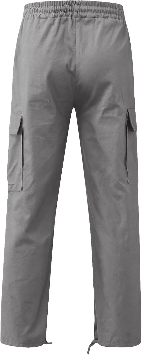 Cargo Sweatpants for Men Big and Tall Waist Plaid Casual Pants Gym Workout Athletic Pants Mens Outdoors Jogger Pants