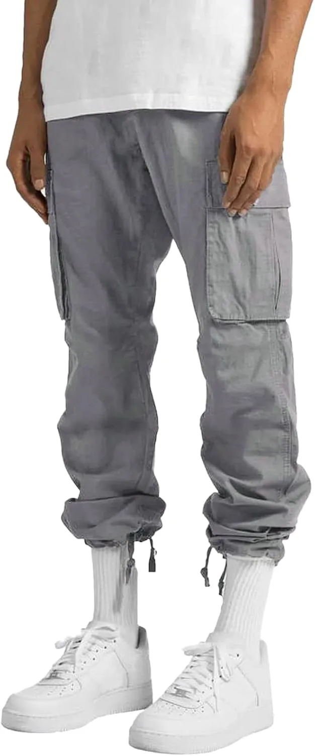 Cargo Sweatpants for Men Big and Tall Waist Plaid Casual Pants Gym Workout Athletic Pants Mens Outdoors Jogger Pants