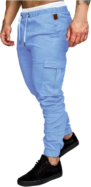 Cargo Sweatpants for Men Elastic Waist Muscle Slim Fit Athletic Pants Casual Outdoor Sports Tactical Hiking Pants