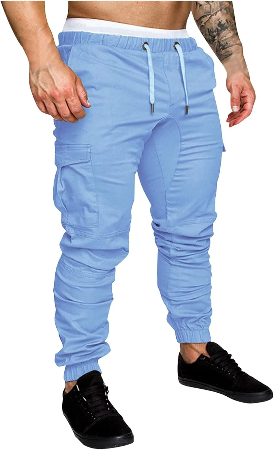 Cargo Sweatpants for Men Elastic Waist Muscle Slim Fit Athletic Pants Casual Outdoor Sports Tactical Hiking Pants