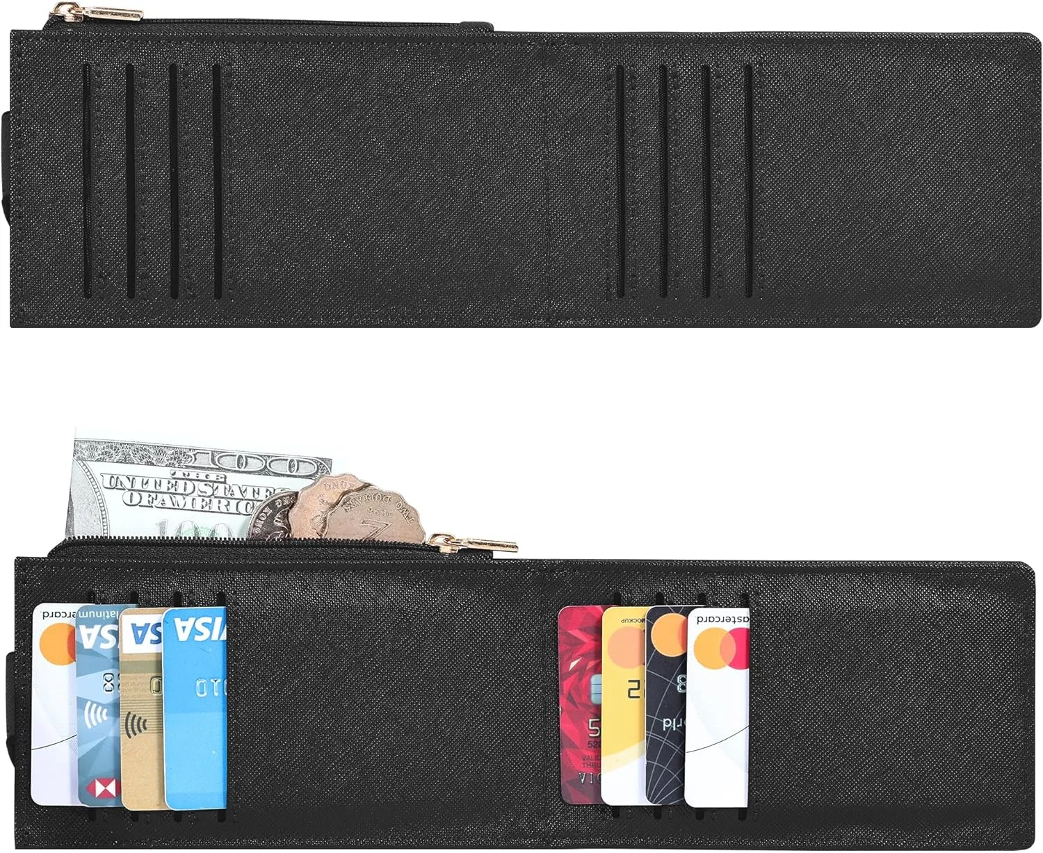 Chelmon Womens Wallet Slim RFID Blocking Bifold Multi Card Case Wallet with Zipper Pocket (Black)