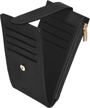 Chelmon Womens Wallet Slim RFID Blocking Bifold Multi Card Case Wallet with Zipper Pocket (Black)