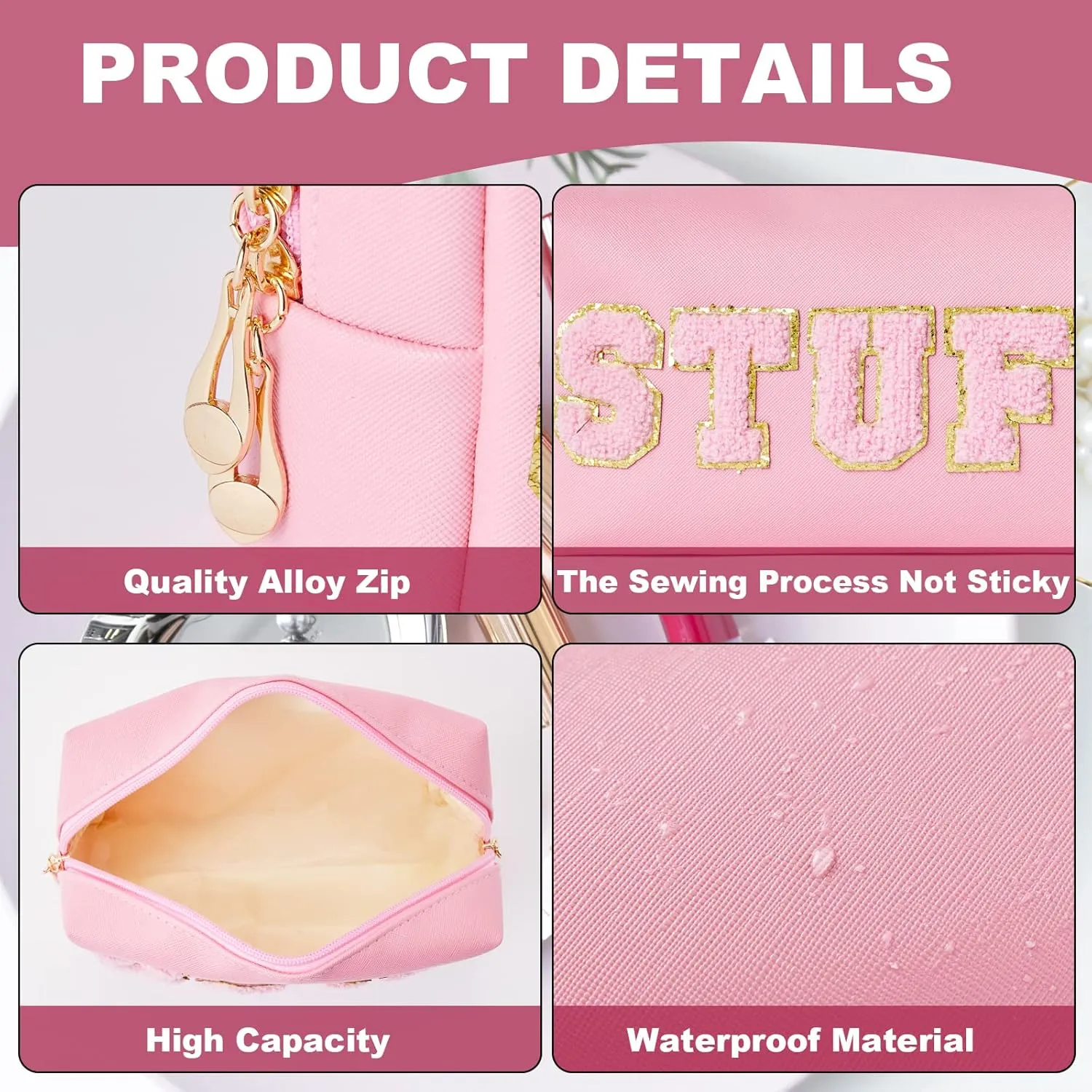 Christmas Gifts for Her Preppy Patch Stuff Portable Makeup Bag Bulk Cosmetic Bag Waterproof Travel Organizer Zipper Pouch Storage Purse for Women Girls Gift