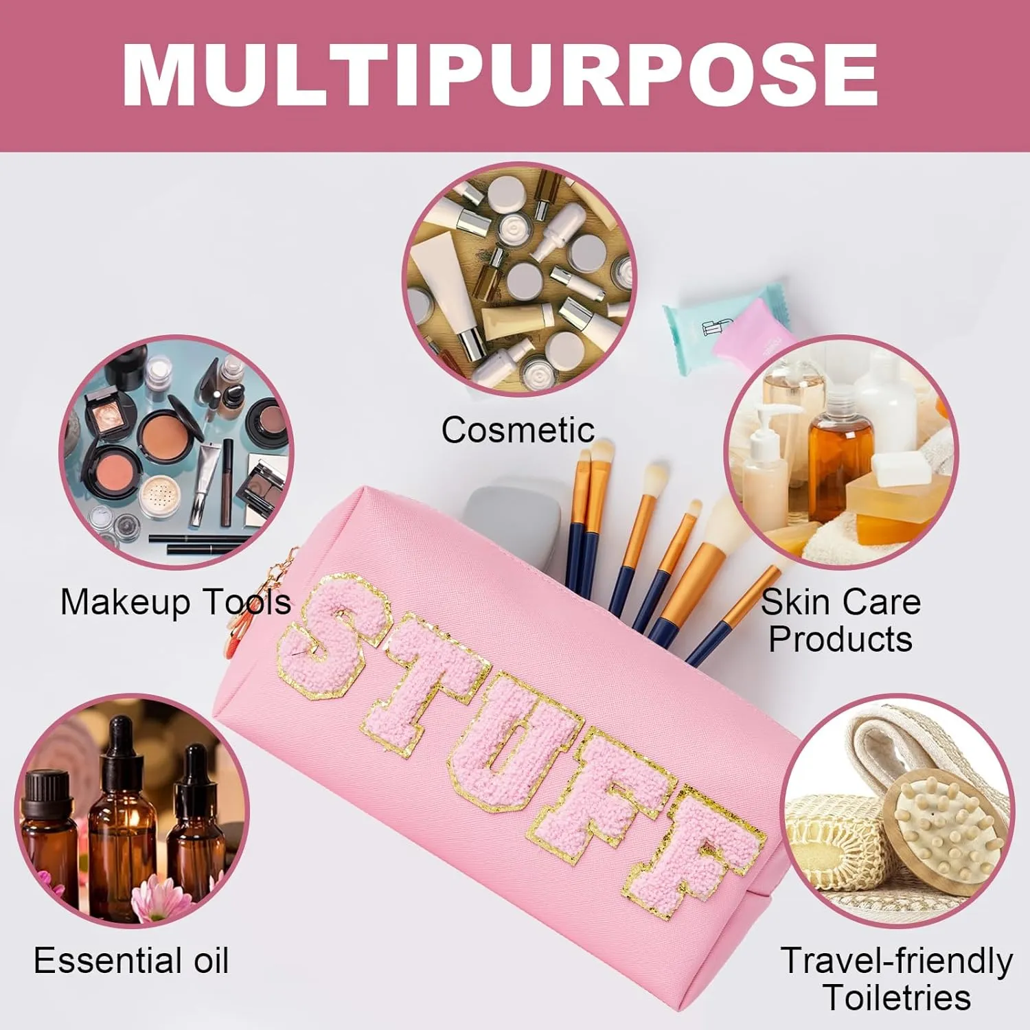 Christmas Gifts for Her Preppy Patch Stuff Portable Makeup Bag Bulk Cosmetic Bag Waterproof Travel Organizer Zipper Pouch Storage Purse for Women Girls Gift
