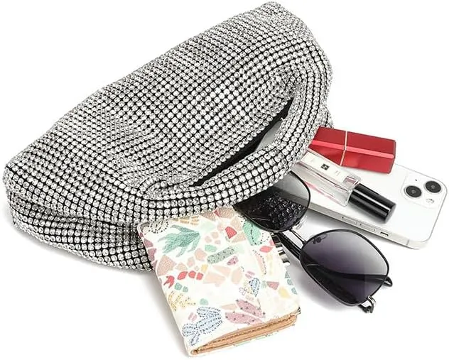 Clutch Purses for Women Silver Rhinestone Evening Bag Sparkling Handbags Shoulder Bag for Women