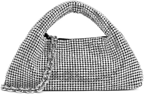 Clutch Purses for Women Silver Rhinestone Evening Bag Sparkling Handbags Shoulder Bag for Women